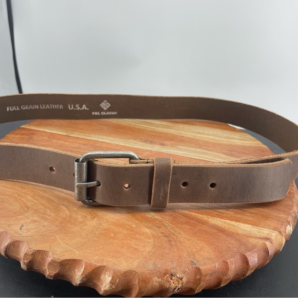 F & L Classic USA made Mens Sz 40 42 44 46 brown full grain leather Belt - Picture 3 of 5
